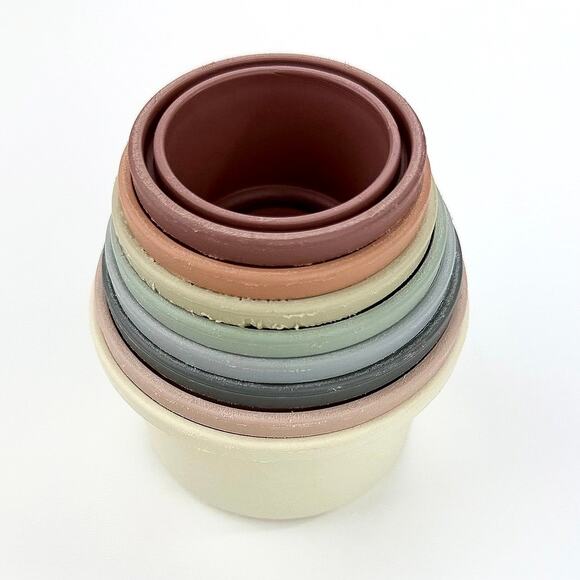 Mushie Original 8 piece Baby Stacking Cups Neutral Tone Unisex Kids Nesting Toy - Picture 4 of 7